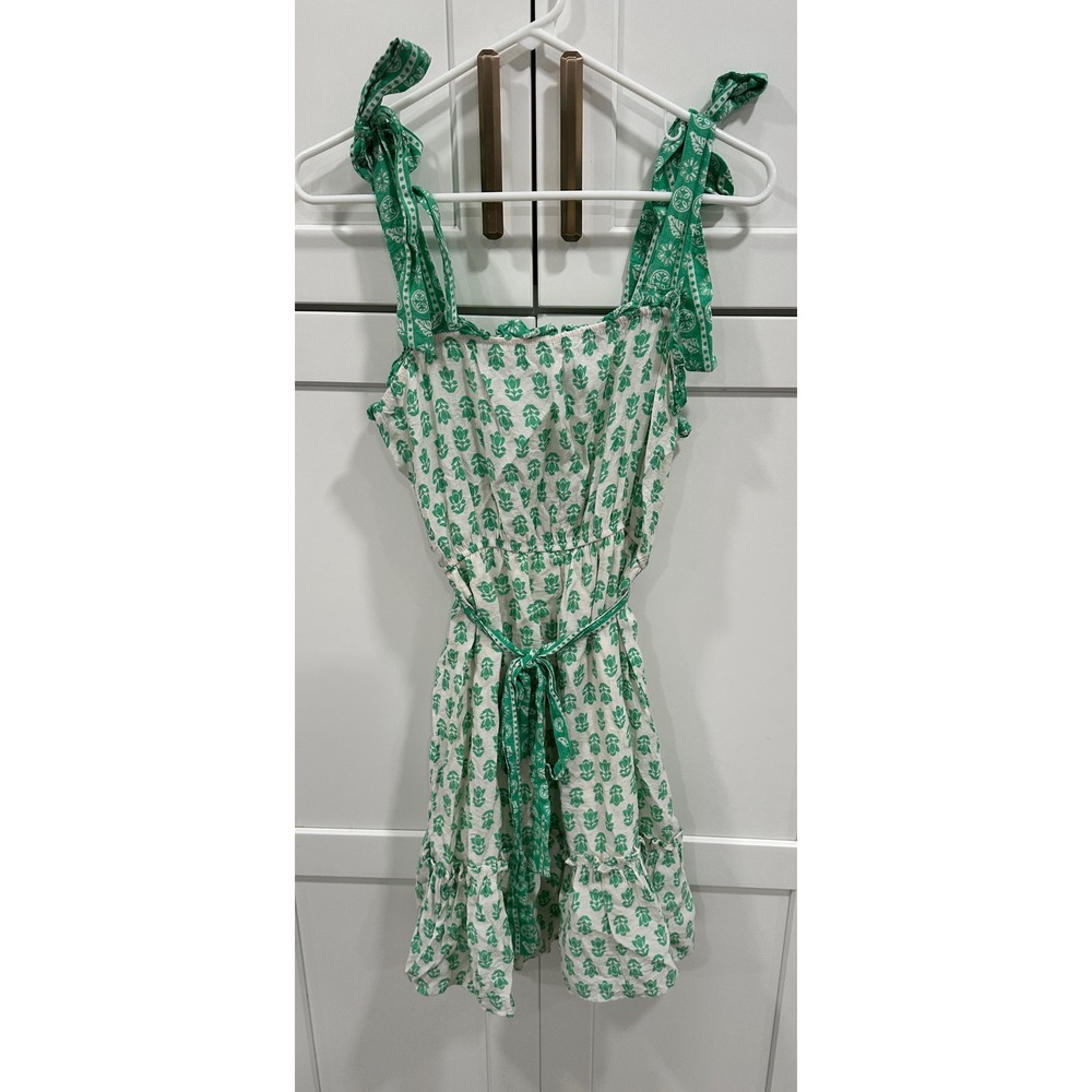 Blu‎ Pepper Green Floral Print Dress Tie Strap Sleeveless Sundress Size L